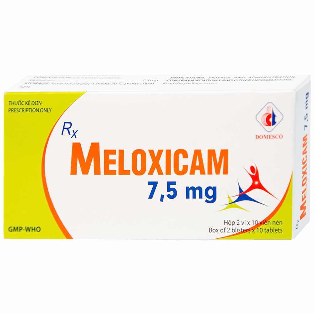 Thuốc Meloxicam 7.5mg điều trị viêm xương khớp, viêm cột sống (2 vỉ x 10 viên)