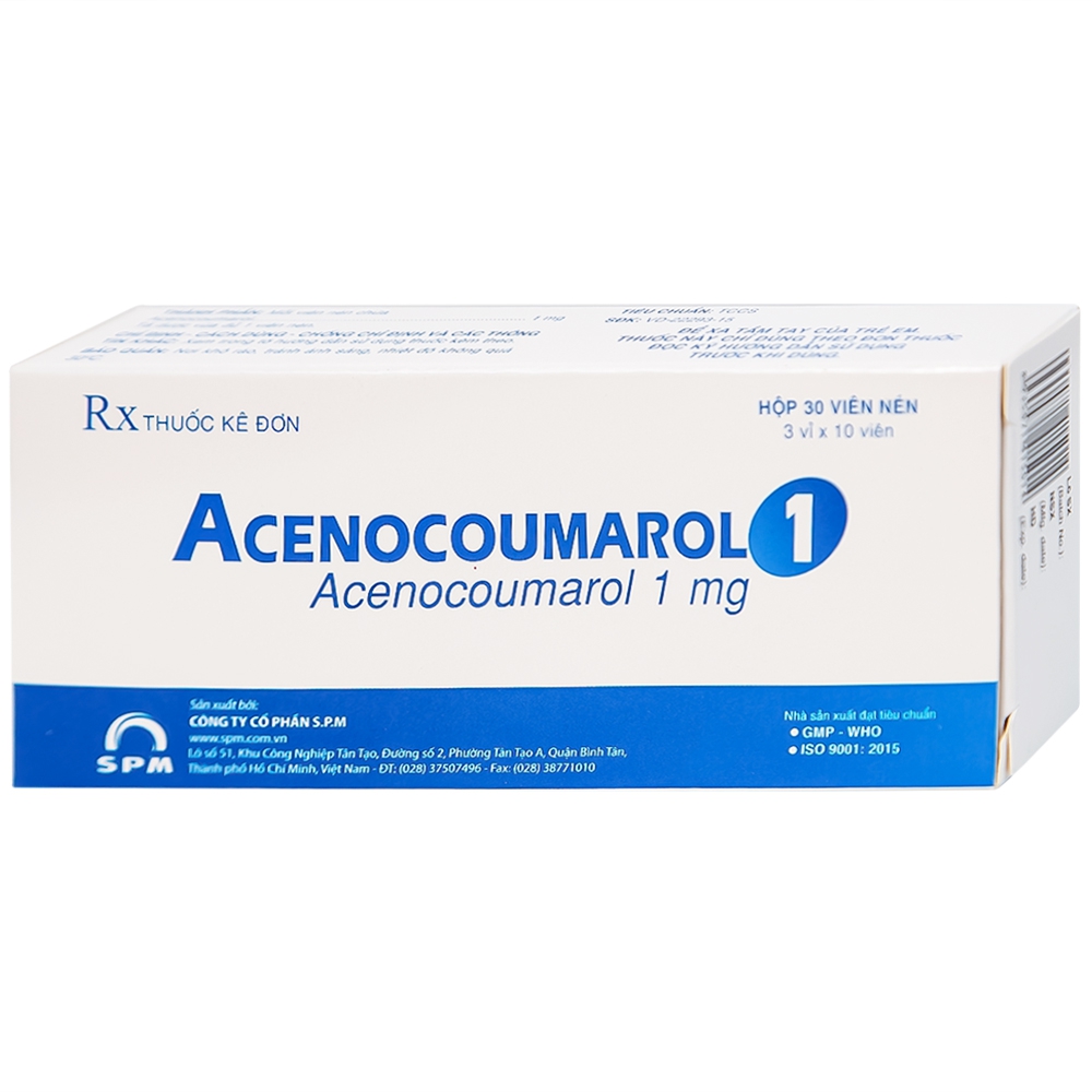 Thuốc Acenocoumarol 1 SPM điều trị và ngăn ngừa bệnh nghẽn mạch (3 vỉ x 10 viên)