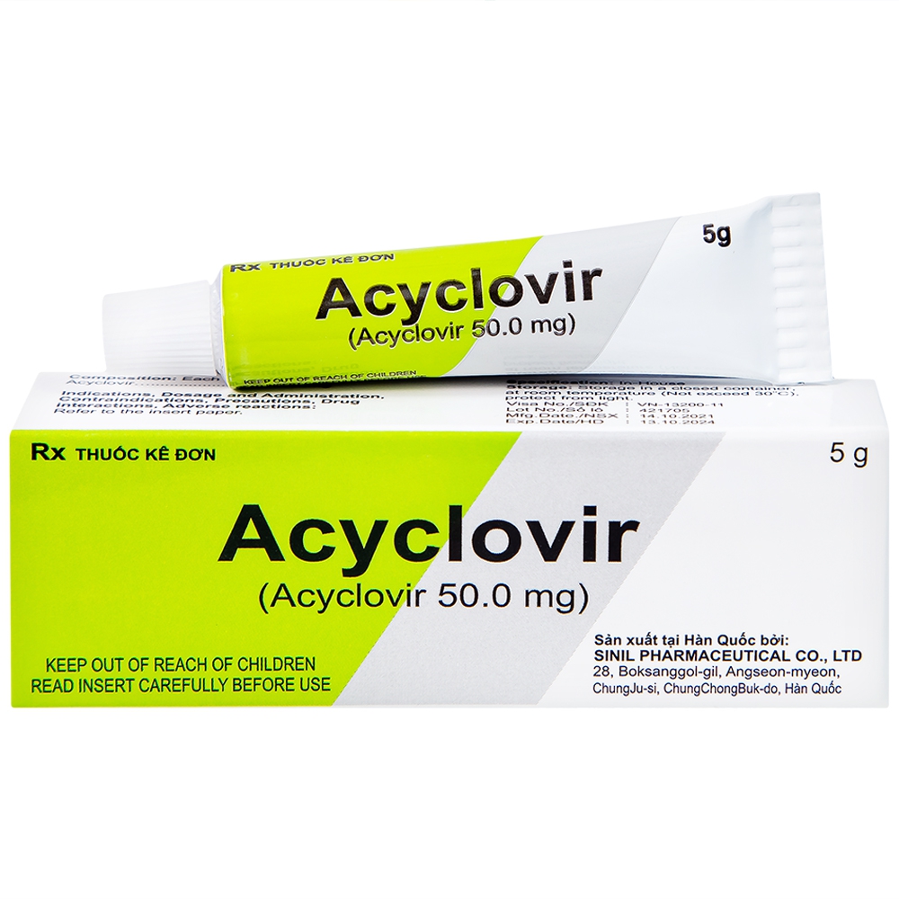 Kem bôi da Acyclovir Sinil điều trị nhiễm virus Herpes simplex (5g)