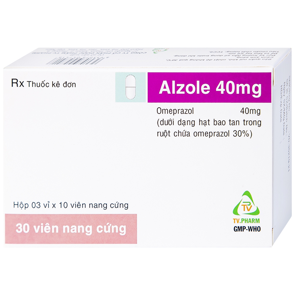 Thuốc Alzole 40mg TV.Pharm điều trị viêm thực quản, viêm loét dạ dày, tá tràng (3 vỉ x 10 viên)