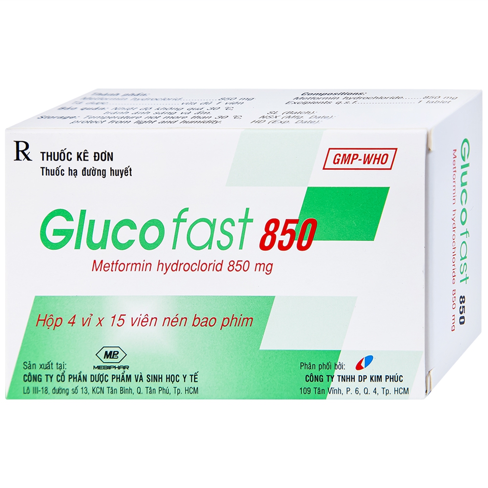 Thuốc Glucofast 850 Mebiphar điều trị tiểu đường tuýp 2 (4 vỉ x 15 viên)