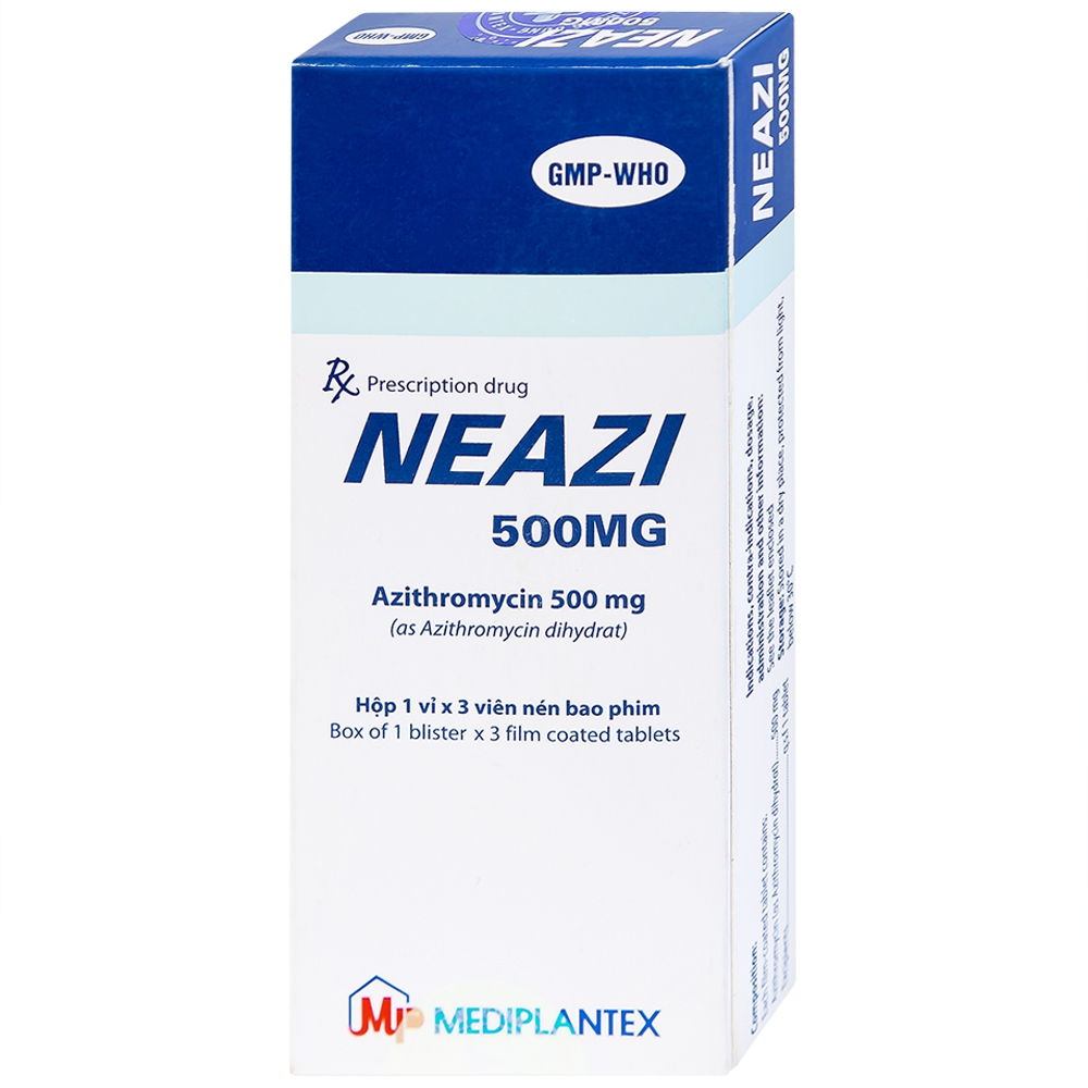 Viên nén Neazi 500mg Mediplantex điều trị viêm xoang cấp, viêm họng, amidan (1 vỉ x 3 viên)