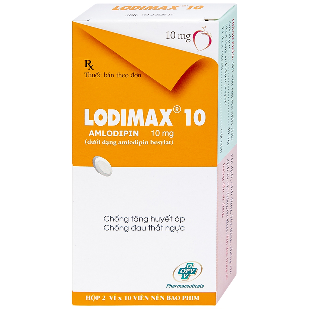 Viên nén Lodimax 10 OPV Pharma chống tăng huyết áp, đau thắt ngực (2 vỉ x 10 viên) 