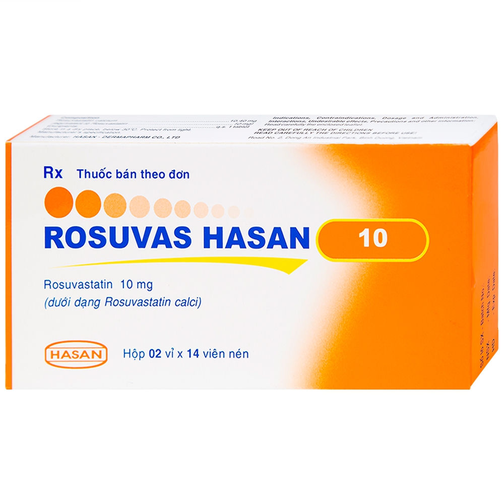 Thuốc Rosuvas Hasan 10 điều trị tăng cholesterol máu (2 vỉ x 14 viên)