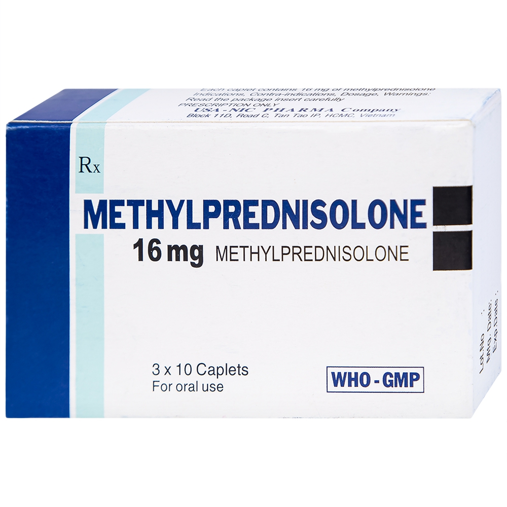 Thuốc Methylprednisolone 16mg Usa - Nic Pharma kháng viêm và ức chế miễn dịch, chống dị ứng (3 vỉ x 10 viên)