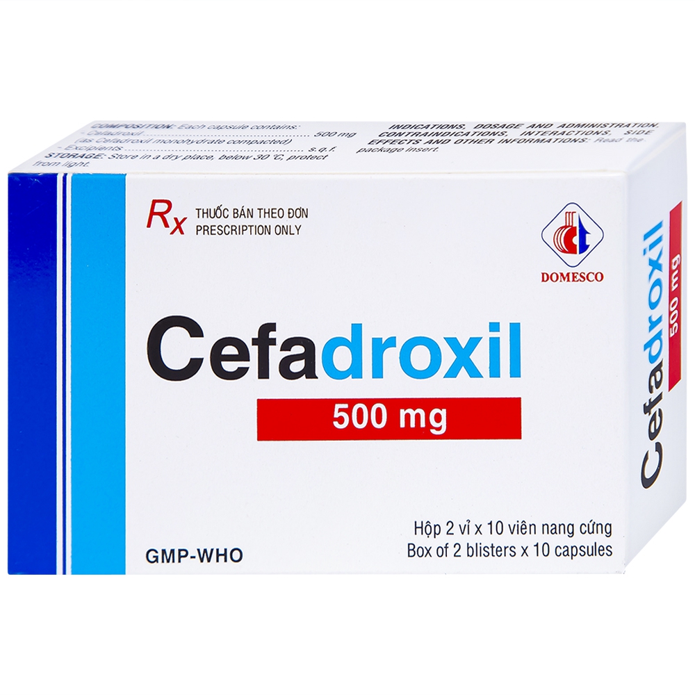 Thuốc Cefadroxil 500mg Domesco điều trị nhiễm khuẩn (2 vỉ x 10 viên)