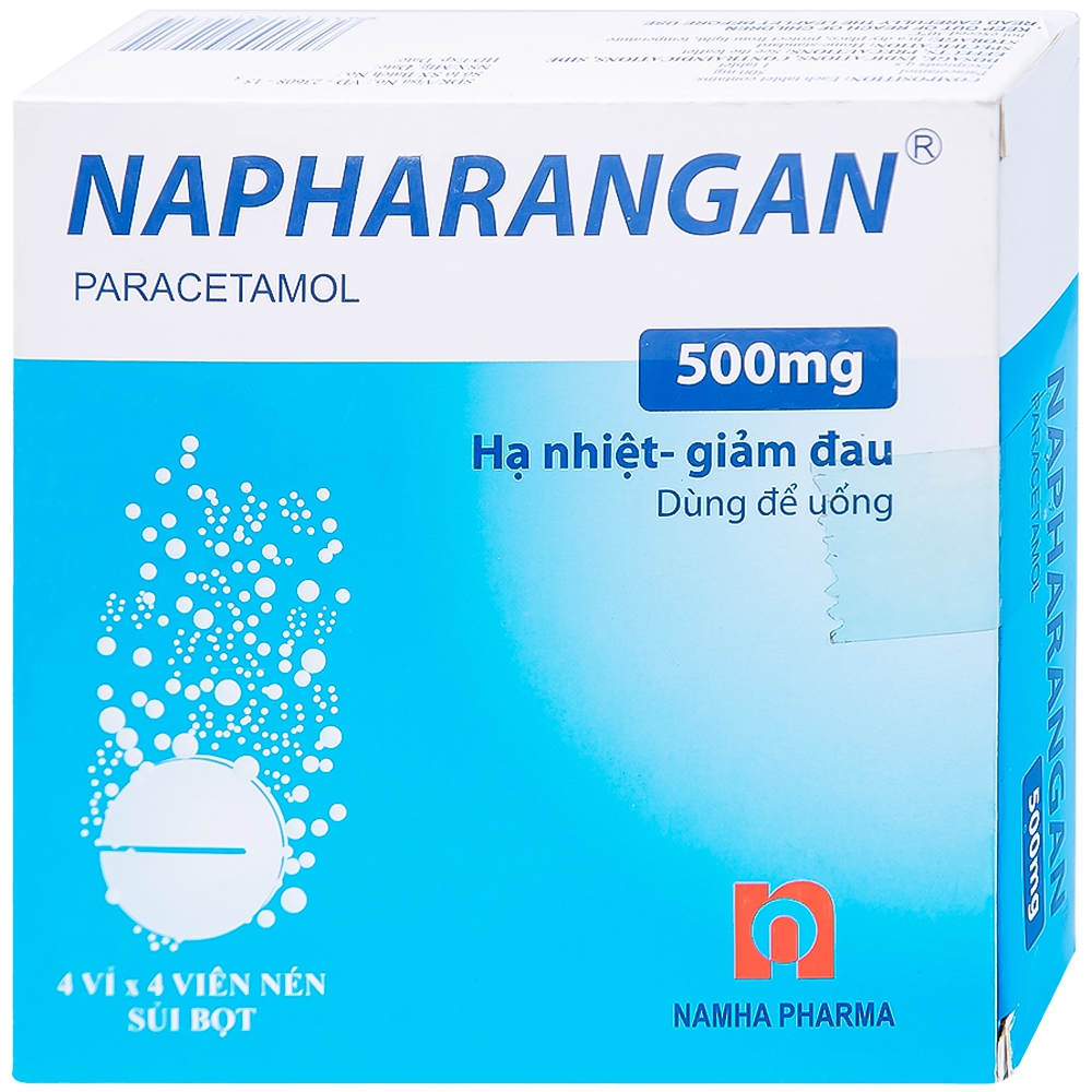 Viên sủi Napharangan 500mg Nam Hà hạ nhiệt, giảm đau, điều trị sốt từ nhẹ đến vừa (4 vỉ x 4 viên) 