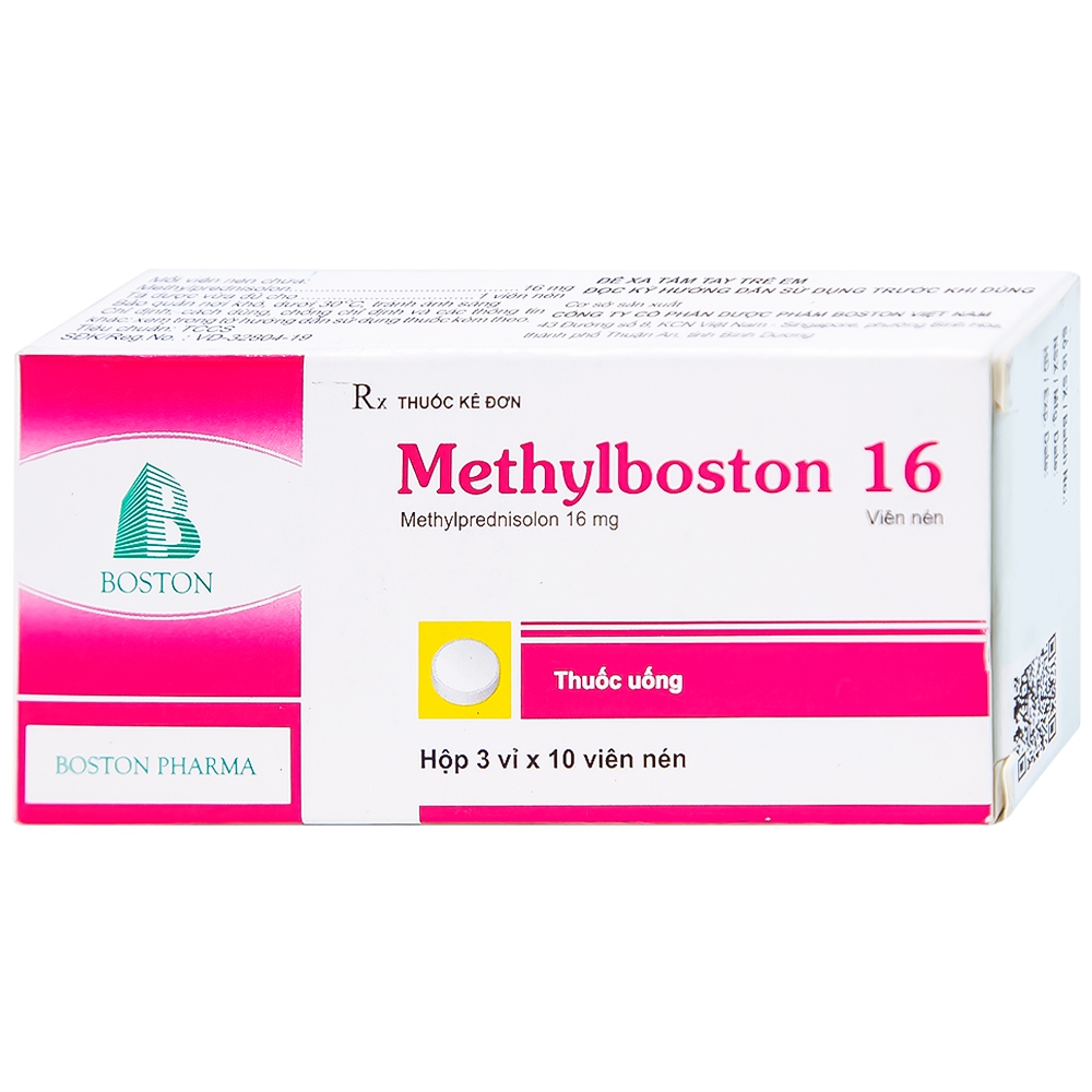 Thuốc Methylboston 16 Boston kháng viêm, điều trị suy tuyến thượng thận, viêm khớp, lupus ban đỏ (3 vỉ x 10 viên)