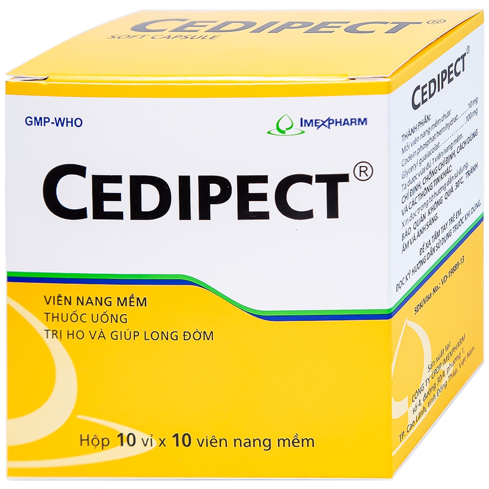 Thuốc Cedipect Imexpharm điều trị ho, long đờm (10 vỉ x 10 viên)