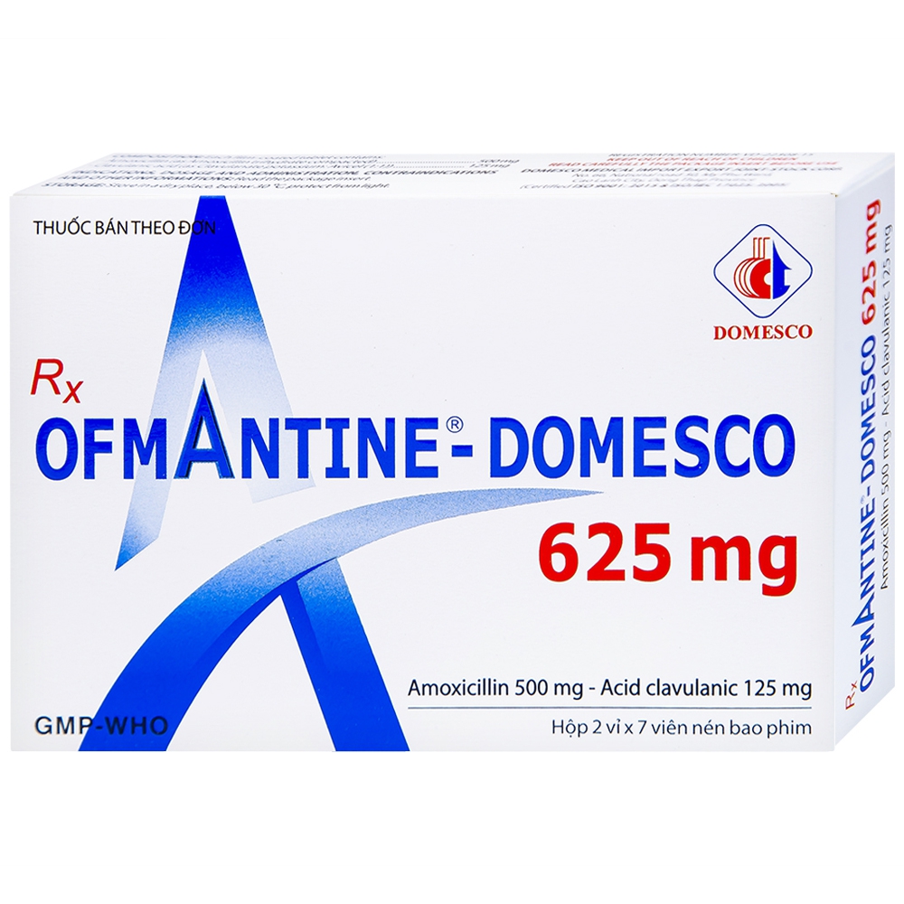 Thuốc Ofmantine Domesco 625mg điều trị nhiễm khuẩn đường hô hấp, đường tiết niệu - sinh dục (2 vỉ x 7 viên)