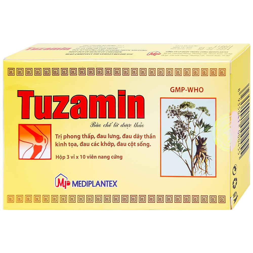 Thuốc Tuzamin Mediplantex hỗ trợ điều trị phong thấp, đau lưng (3 vỉ x 10 viên) 