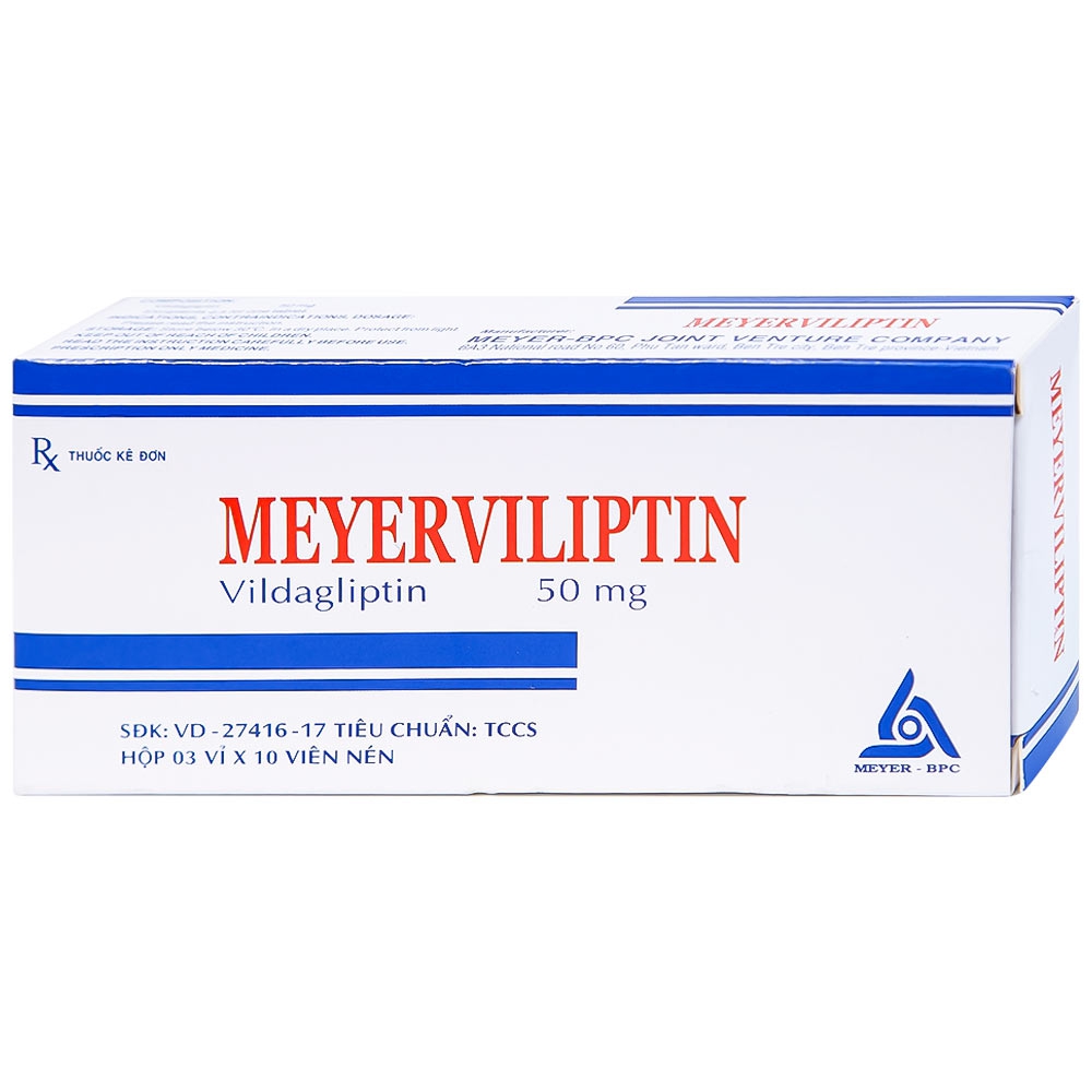 Viên nén Meyerviliptin 50mg Meyer-BPC hỗ trợ chế độ ăn kiêng, kiếm soát đường huyết (3 vỉ x 10 viên)