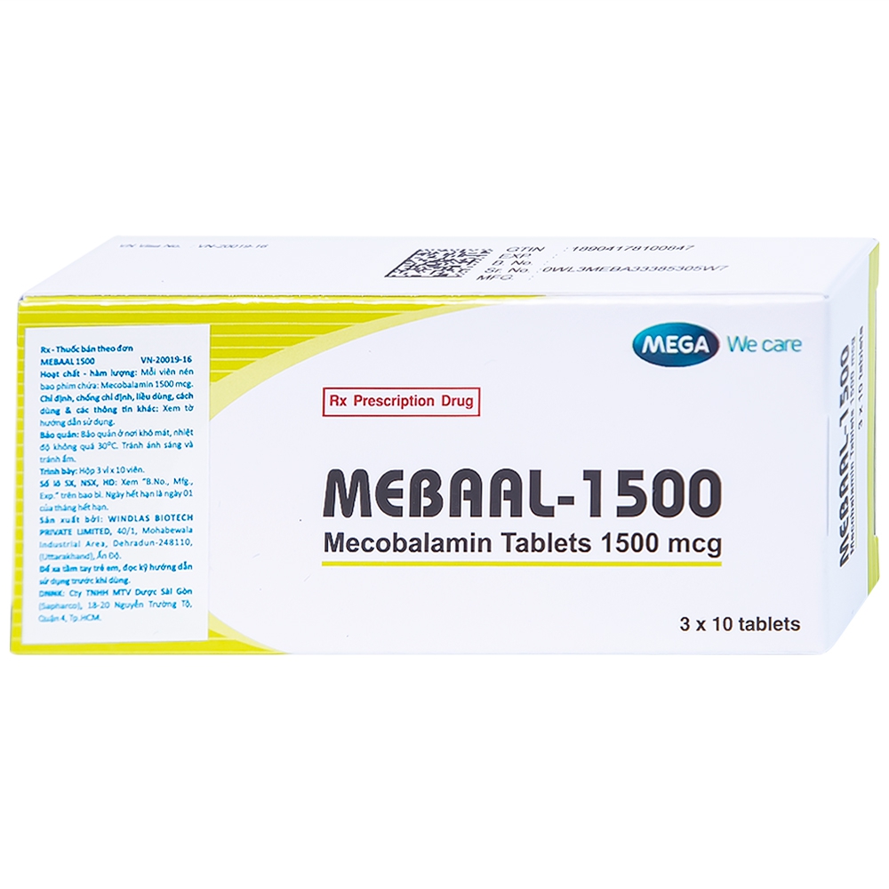 Viên nén Mebaal-1500 MEGA We Care điều trị các bệnh lý thần kinh ngoại biên (3 vỉ x 10 viên) 