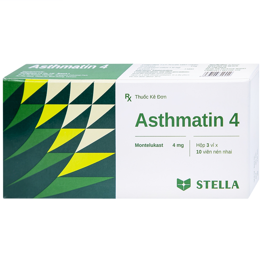 Viên nhai Asthmatin 4 Stella phòng và điều trị hen suyễn, giảm viêm mũi dị ứng (3 vỉ x 10 viên)