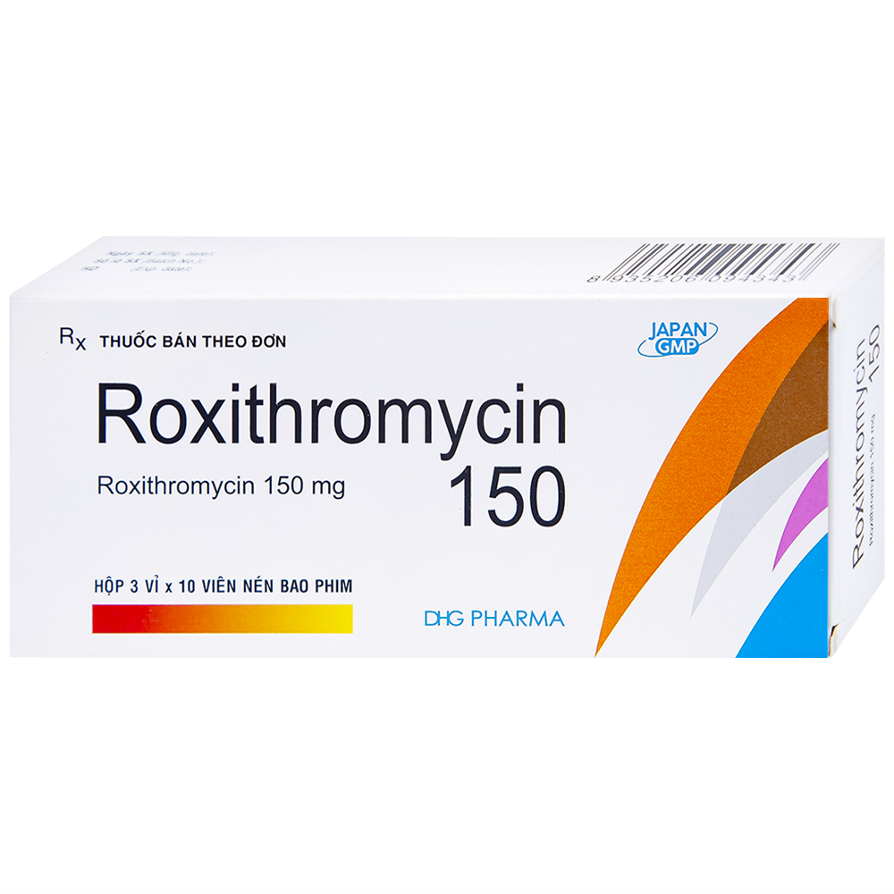 Thuốc Roxithromycin 150 DHG điều trị các loại nhiễm khuẩn, bệnh bạch hầu, ho gà (3 vỉ x 10 viên)