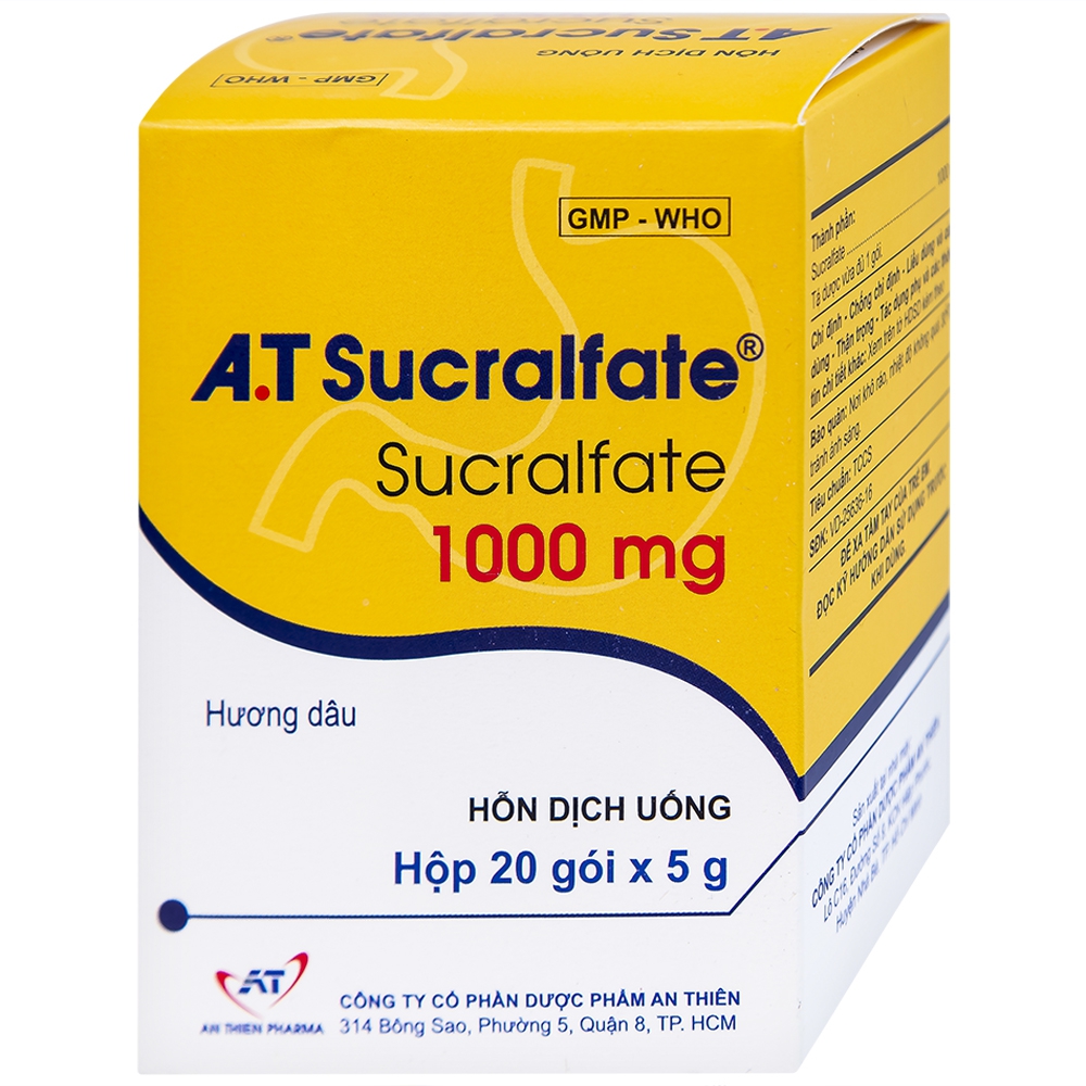 Hỗn dịch uống A.T Sucralfate 1000mg An Thiên điều trị loét dạ dày tá tràng (20 gói x 5g)