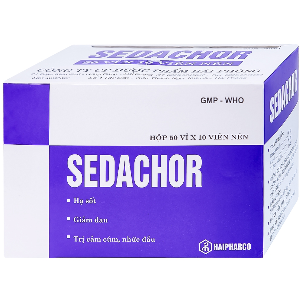 Thuốc Sedachor Haripharco hạ sốt, giảm đau, trị cảm cúm, nhức đầu (50 vỉ x 10 viên)