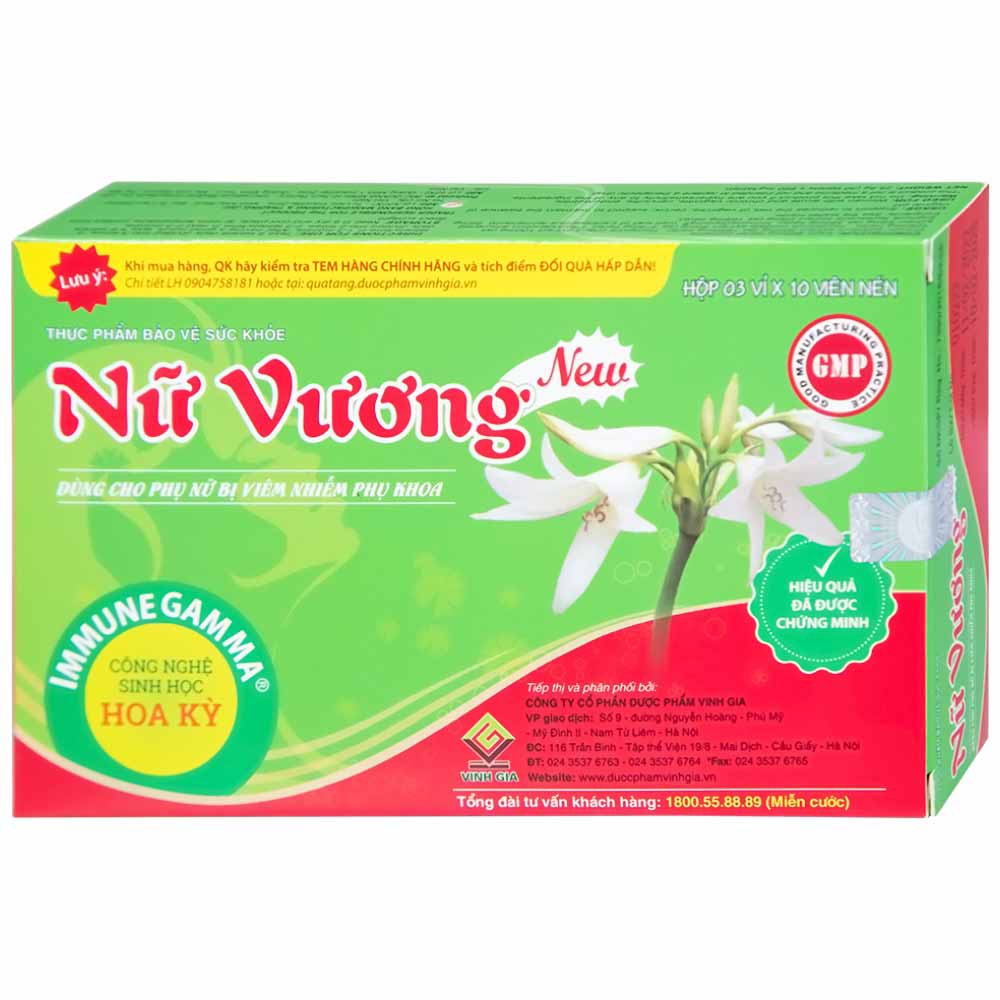 Viên nén Nữ Vương Vinh Gia hỗ trợ làm giảm nguy cơ viêm âm đạo, cổ tử cung (3 vỉ x 10 viên)