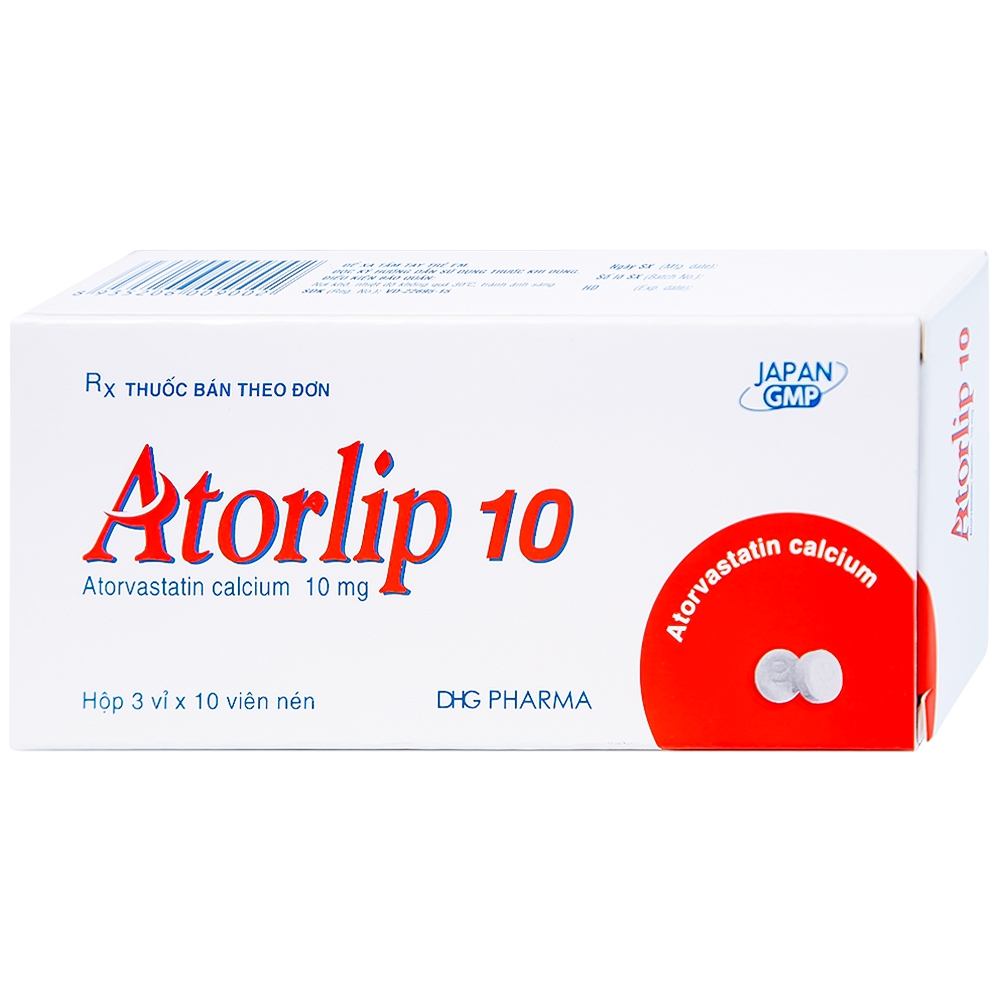 Thuốc Atorlip 10mg DHG điều trị tăng cholesterol toàn phần, tăng LDL-cholesterol (3 vỉ x 10 viên)