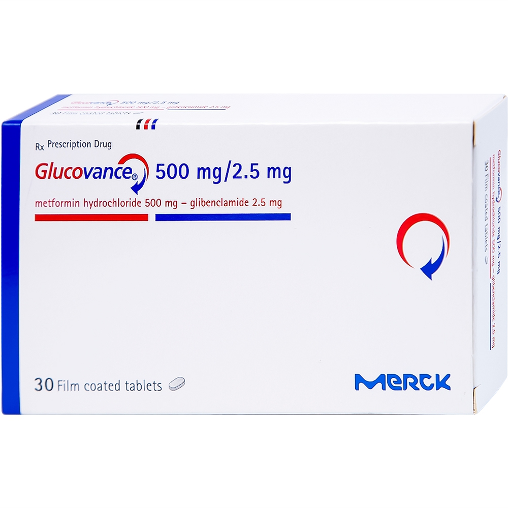 Thuốc Glucovance 500mg/2.5 mg Merck điều trị tiểu đường tuýp 2 (2 vỉ x 15 viên)