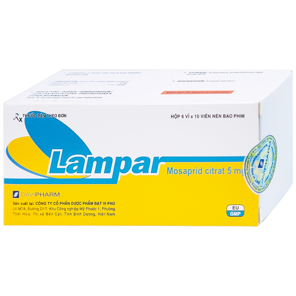 Viên nén Lampar 5mg DaviPharm điều trị bệnh trào ngược dạ dày - thực quản mạn tính (6 vỉ x 10 viên)