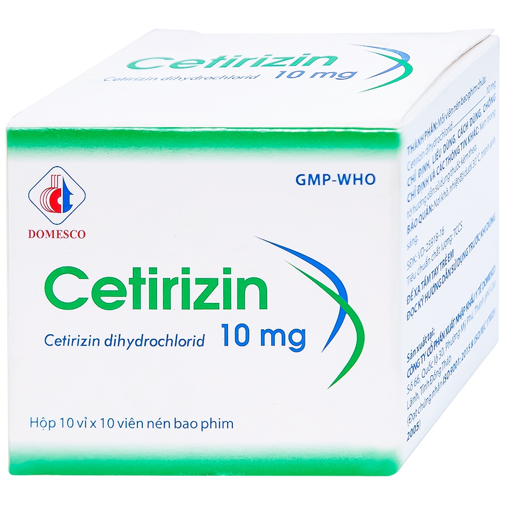 Thuốc Cetirizin 10mg Domesco điều trị viêm mũi dị ứng, mày đay (10 vỉ x 10 viên)