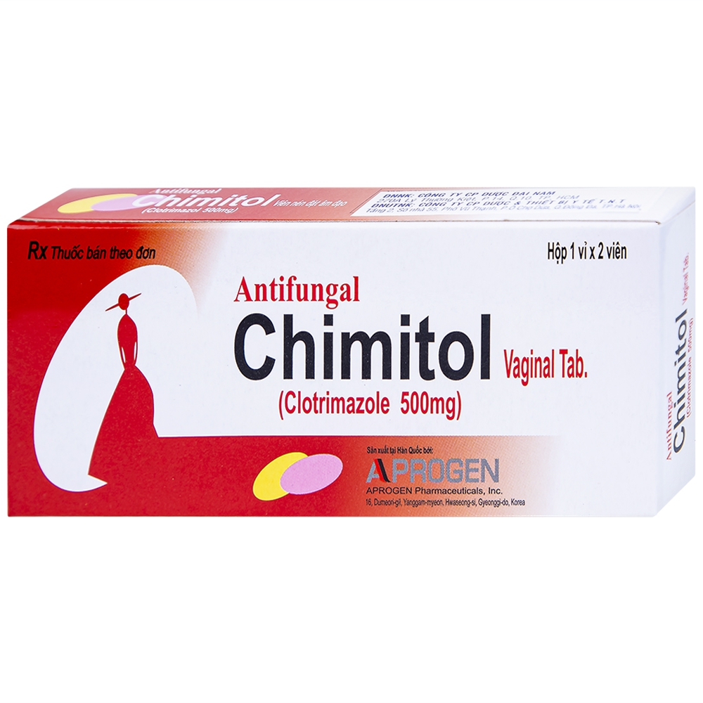 Viên đặt âm đạo Chimitol Vaginal Tab Aprogen điều trị viêm âm đạo do nấm (1 vỉ x 2 viên)