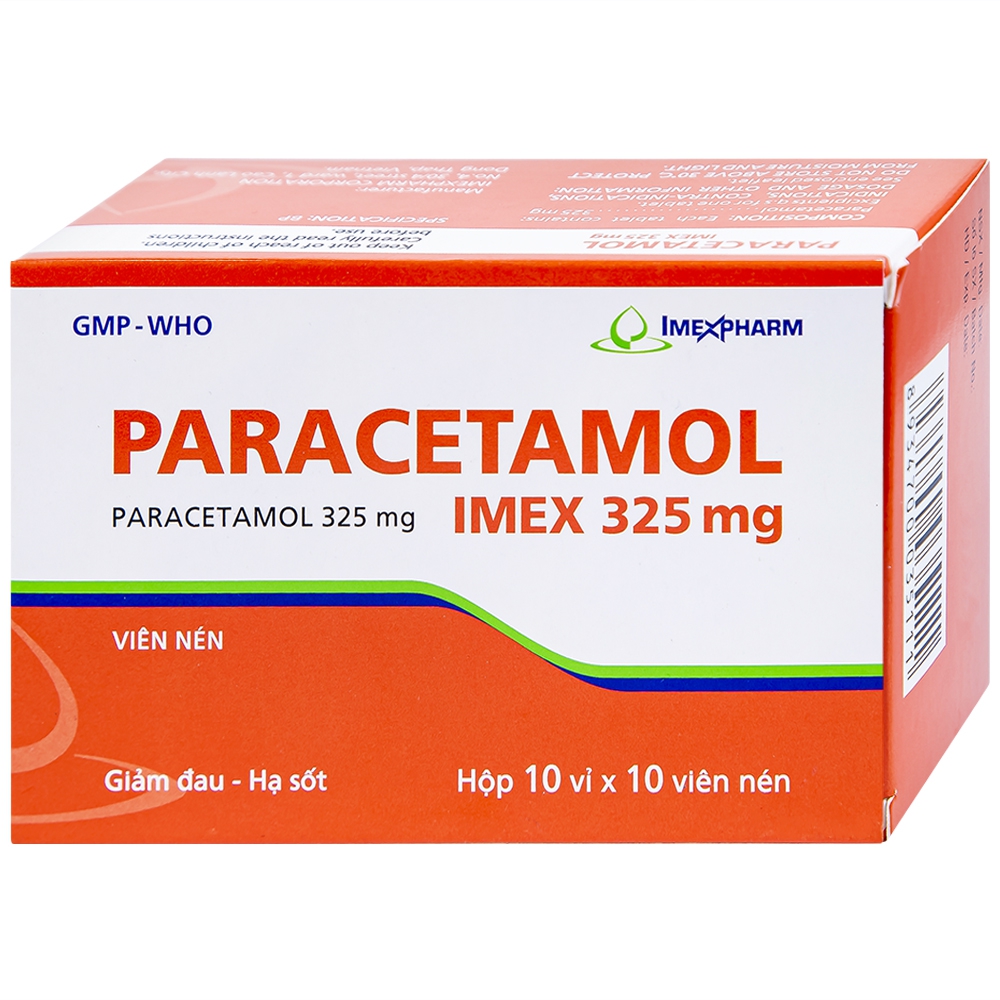 Viên nén Paracetamol Imex 325mg giảm nhức đầu, nhức răng, đau nhức bắp thịt (10 vỉ x 10 viên)