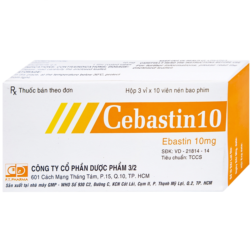 Thuốc Cebastin10 Dược 3-2 điều trị viêm mũi dị ứng, mày đay (3 vỉ x 10 viên) 