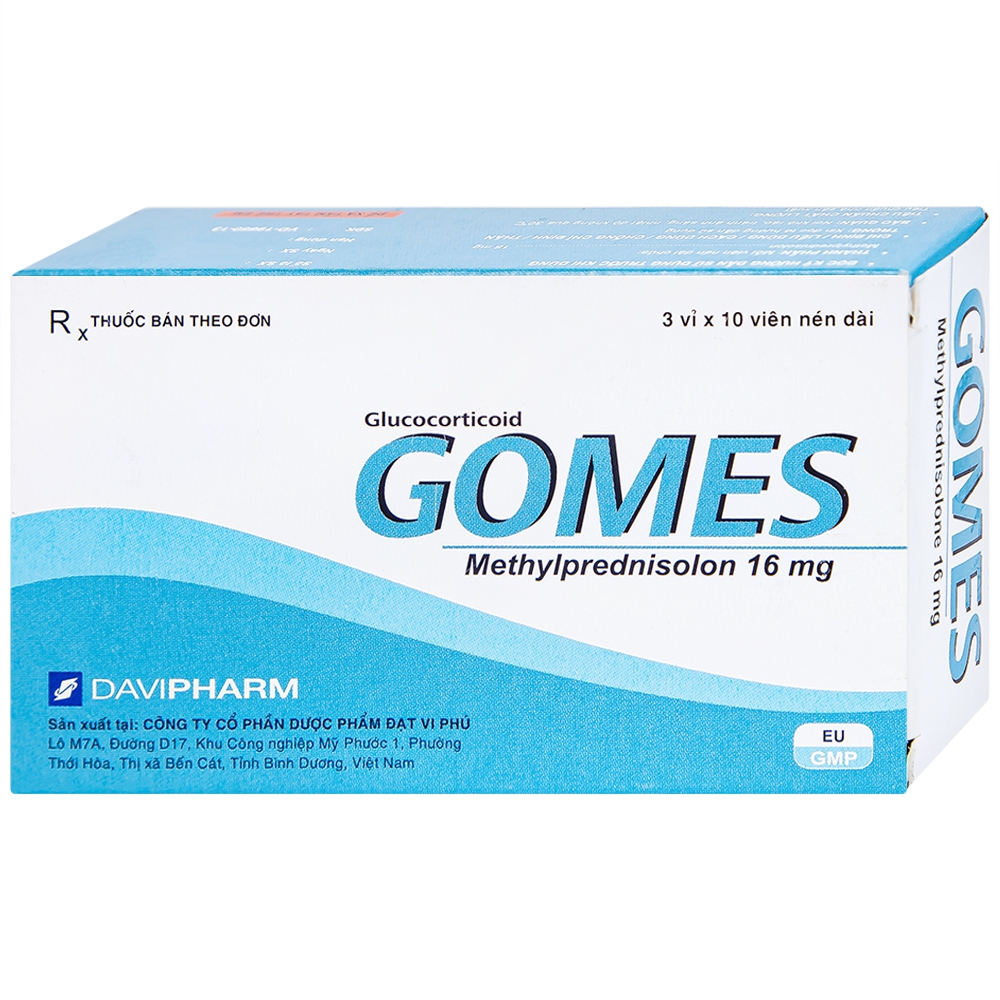 Thuốc Gomes 16mg Davipharm kháng viêm, điều trị viêm khớp dạng thấp, lupus ban đỏ hệ thống (3 vỉ x 10 viên)