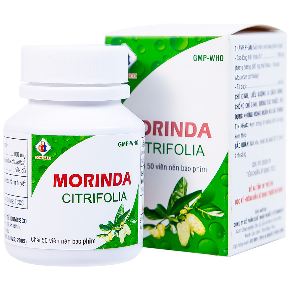 Thuốc Morinda Citrifolia Domesco điều trị đau nhức, sưng khớp, tăng huyết áp (50 viên) 