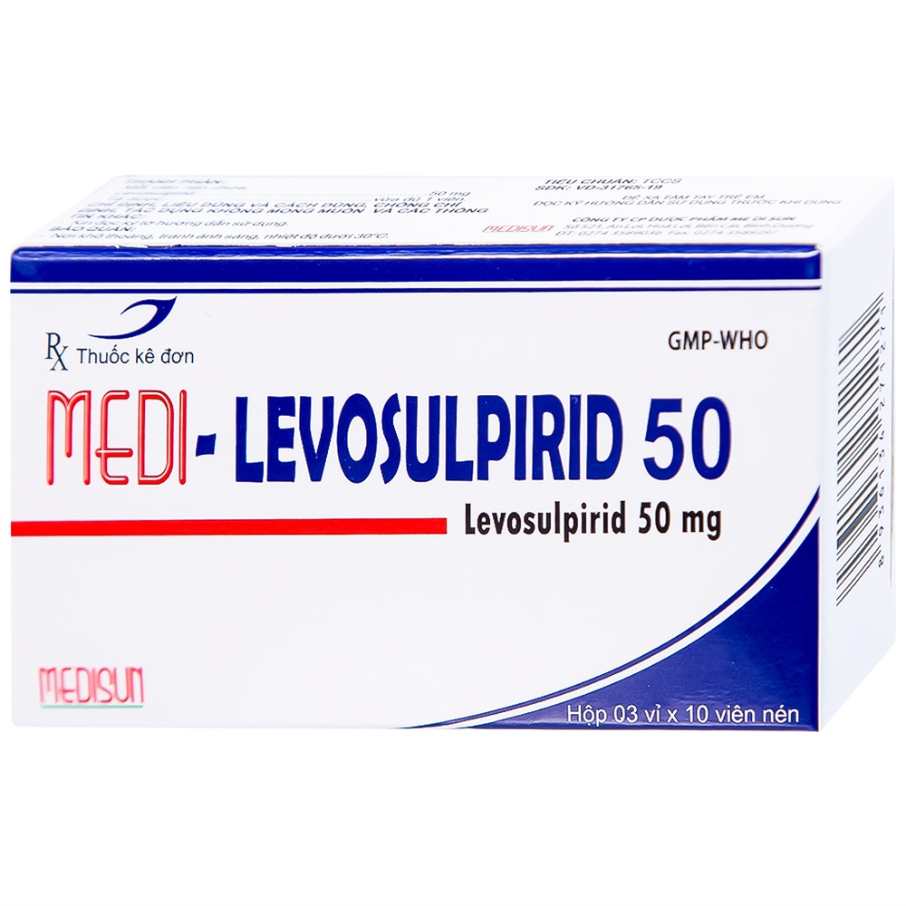 Viên nén Medi-Levosulpirid 50 Medisun điều trị tâm thần phân liệt, rối loạn tiêu hóa (3 vỉ x 10 viên)