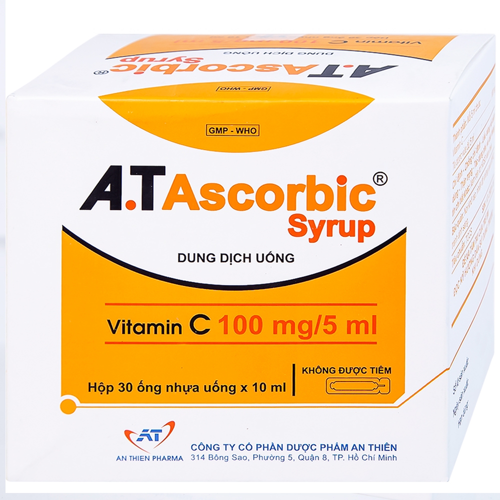 Siro A.T Ascorbic An Thiên bổ sung vitamin C, phòng và điều trị bệnh scorbut (30 ống x 10ml)