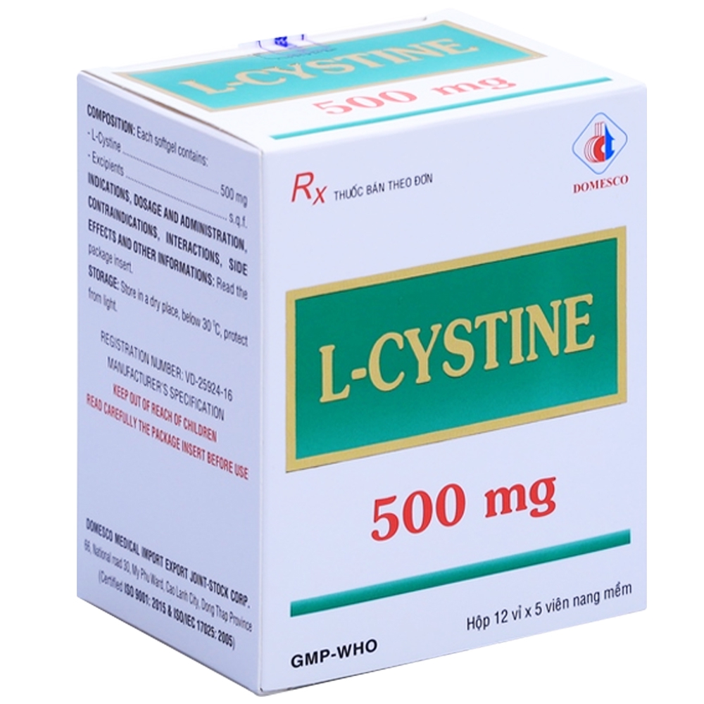 Viên nang mềm L-Cystine 500mg Domesco điều trị bệnh rối loạn dưỡng tóc, móng (12 vỉ x 5 viên)