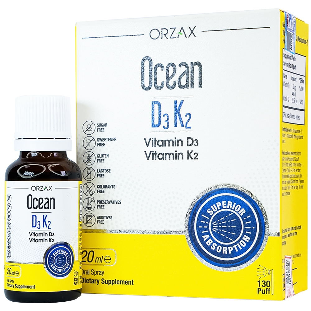 Viên uống Ocean D3K2 Orzax 20ml bổ sung Vitamin D3 và Vitamin K