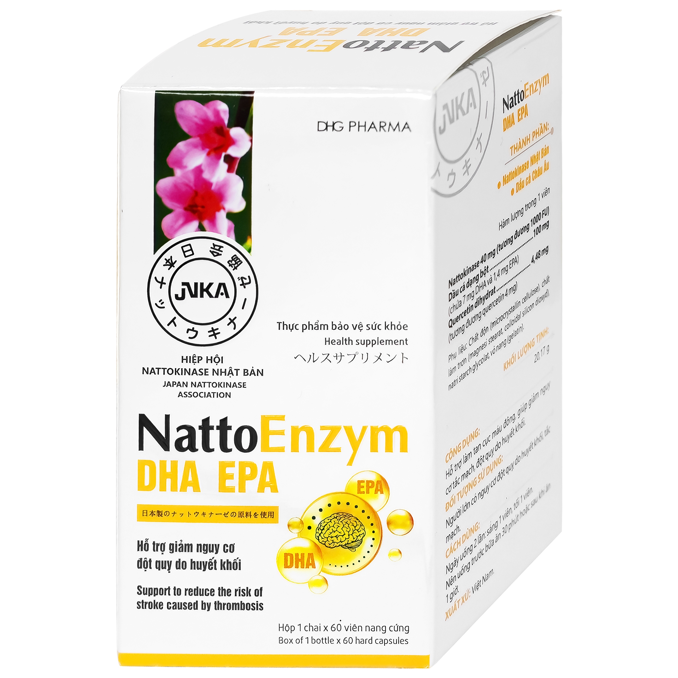 Viên uống NattoEnzym DHA EPA DHG Pharma hỗ trợ giảm nguy cơ đột quỵ do huyết khối (60 viên)