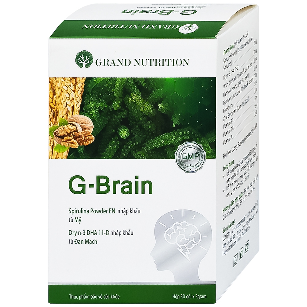 Cốm Trí Não G-Brain 3g Grand Nutrition bổ sung DHA và các vitamin hỗ trợ phát triển não bộ cho trẻ (30 gói)