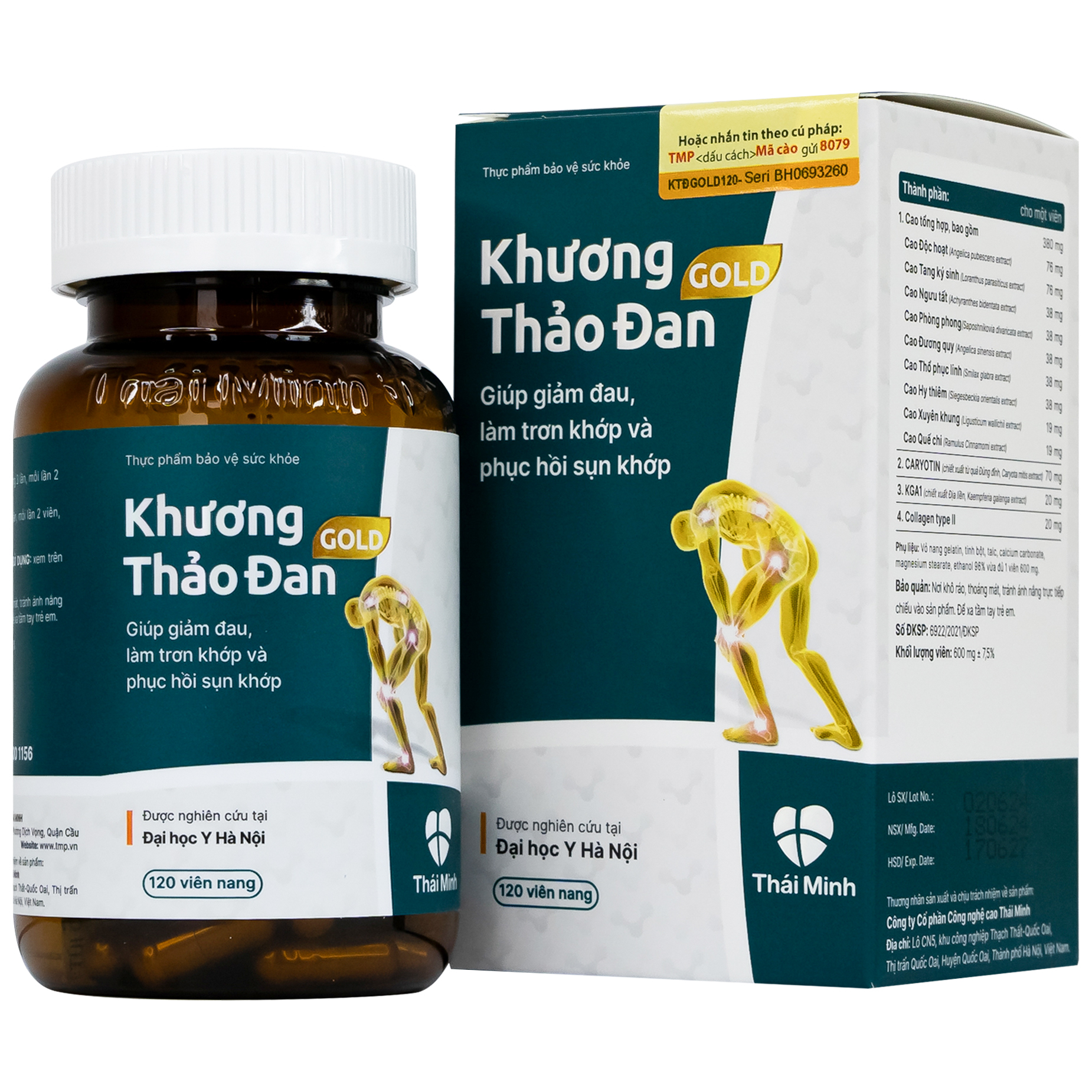 Viên uống Khương Thảo Đan Gold Thái Minh giảm đau, làm trơn khớp và phục hồi sụn khớp (120 viên)