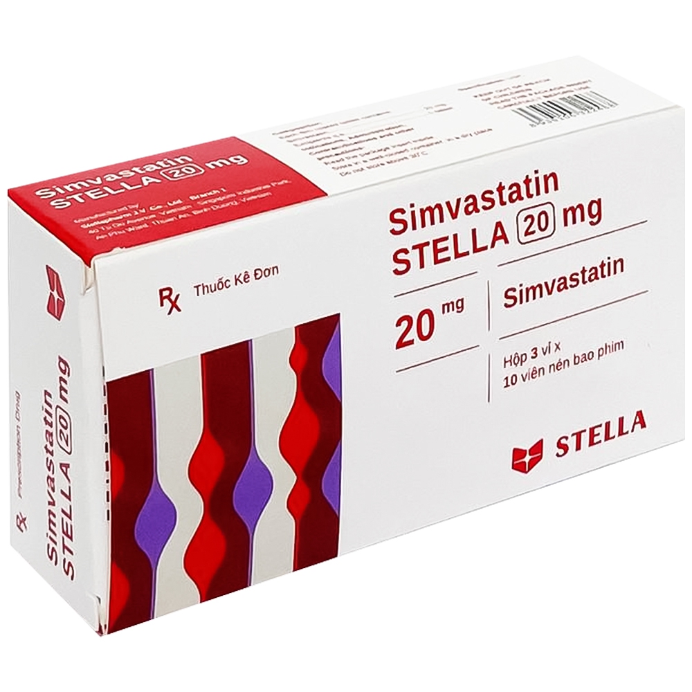 Thuốc Simvastatin Stella 20mg điều trị tăng cholesterol máu (3 vỉ x 10 viên)