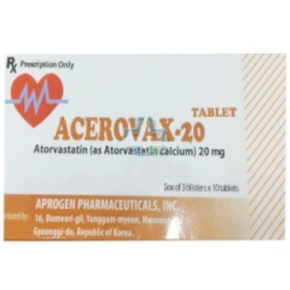 Thuốc Acerovax-20 điều trị giảm cholesterol toàn phần, rối loạn betalipoprotein máu (3 vỉ x 10 viên)