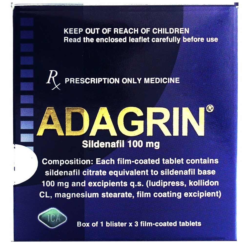 Thuốc Adagrin 100mg điều trị rối loạn cương dương (1 vỉ x 3 viên)