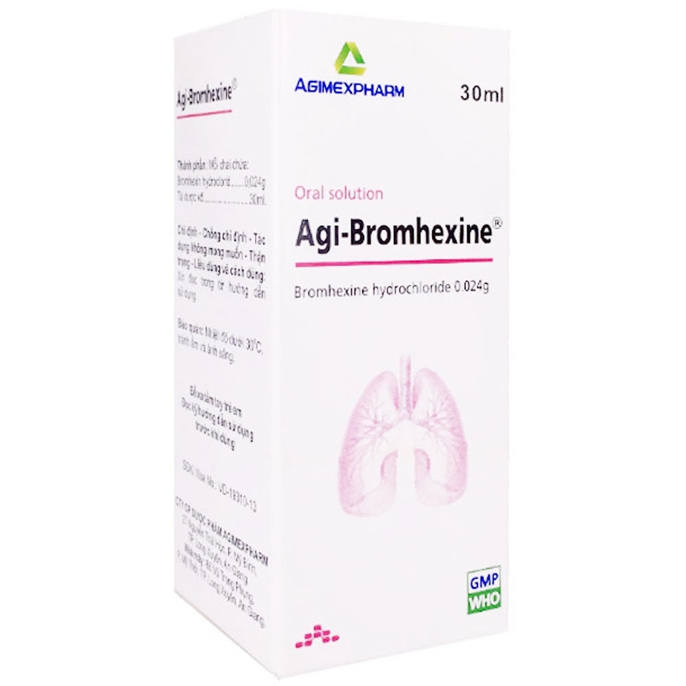 Thuốc Agi-Bromhexine Agimexpharm giúp làm loãng đờm trong các bệnh phế quản phổi cấp và mạn tính (30ml)