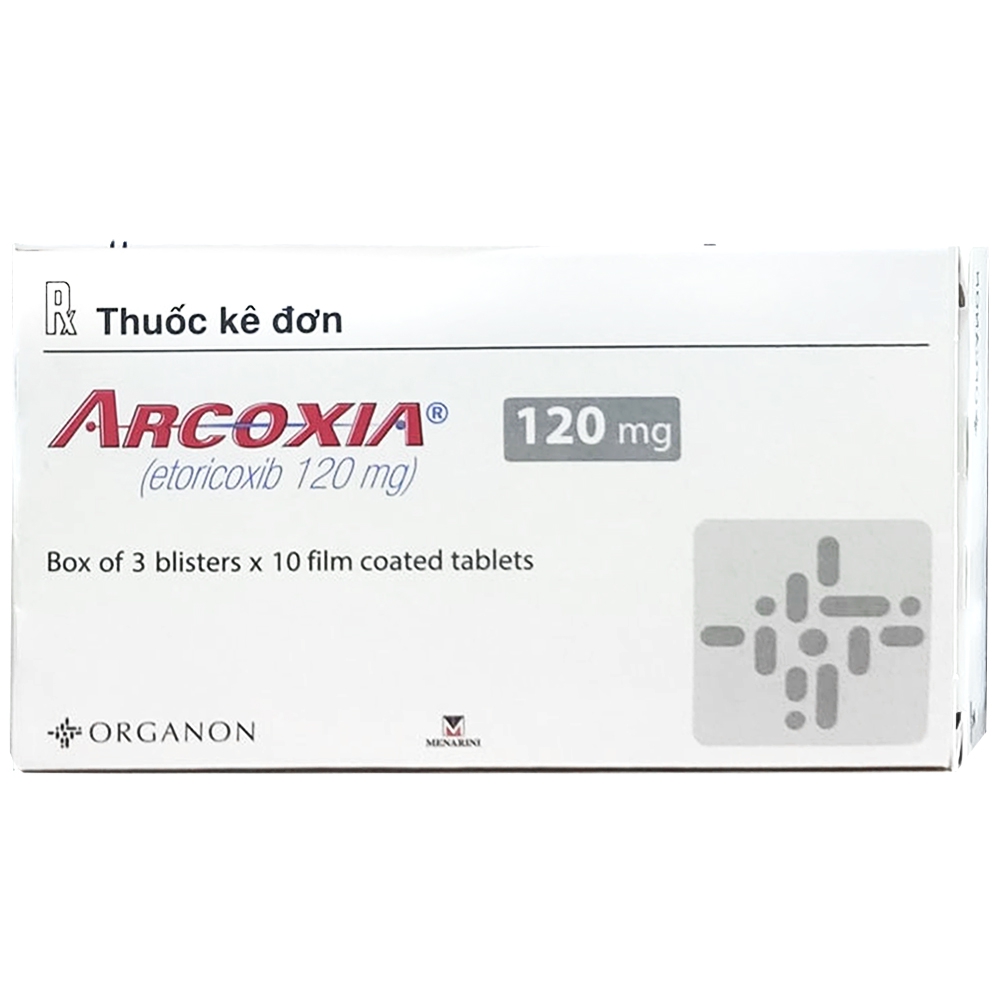 Thuốc Arcoxia 120mg Organon điều trị cấp tính và mãn tính thoái hoá khớp và viêm khớp dạng thấp (3 vỉ x 10 viên)