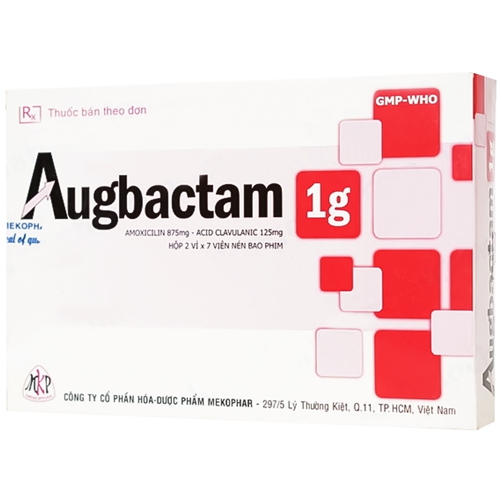 Thuốc Augbactam 1g Mekophar hỗ trợ điều trị nhiễm khuẩn đường hô hấp (2 vỉ x 7 viên)