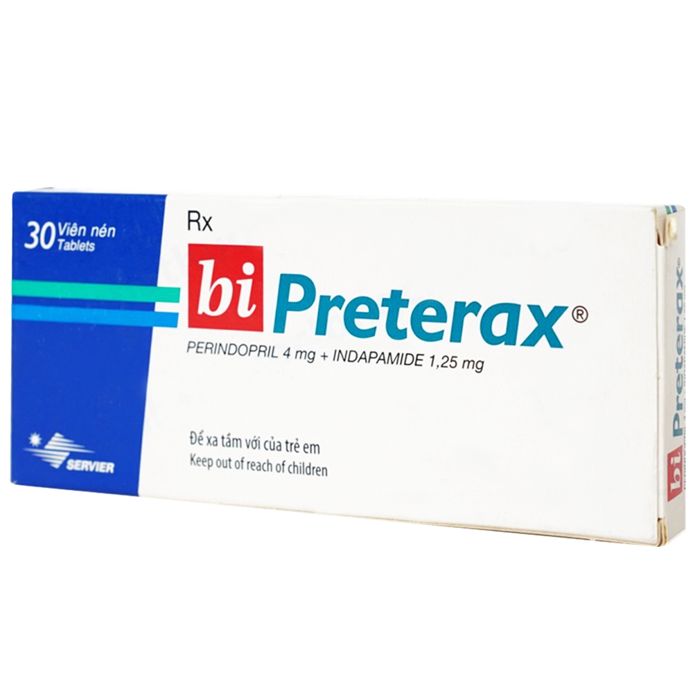 Thuốc Bi Preterax 4mg/1.25mg Servier điều trị tăng huyết áp nguyên phát (1 vỉ x 30 viên)