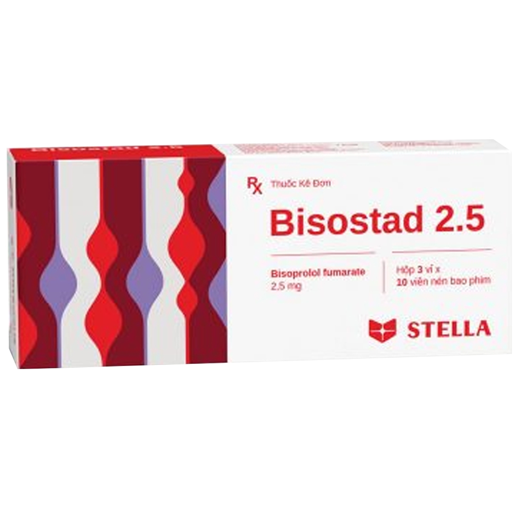 Thuốc Bisostad 2,5 Stella điều trị tăng huyết áp, đau thắt ngực (3 vỉ x 10 viên)