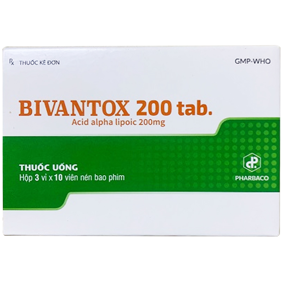 Thuốc Bivantox 200 tab. Pharbaco điều trị đau dây thần kinh, rối loạn cảm giác ở người tiểu đường (3 vỉ x 10 viên) 