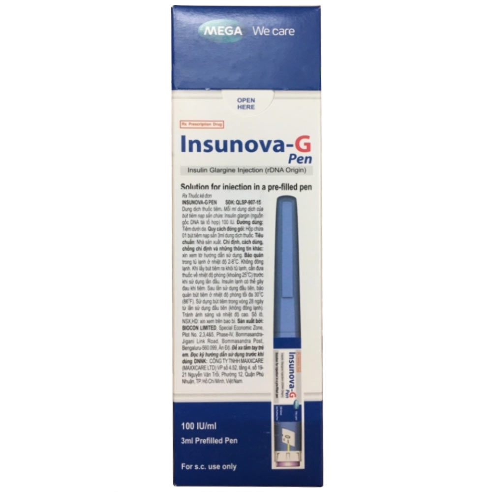 Thuốc tiêm Insunova-G Pen 100IU/ml MEGA We care điều trị đái tháo đường (1 cây x 3ml)