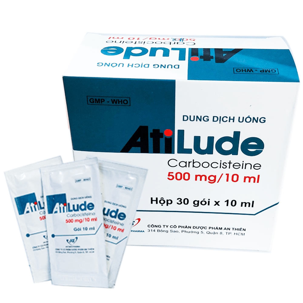 Dung dịch uống AtiLude 500mg/10ml An Thiên tiêu nhầy, rối loạn đường hô hấp (30 ống x 10 ml)