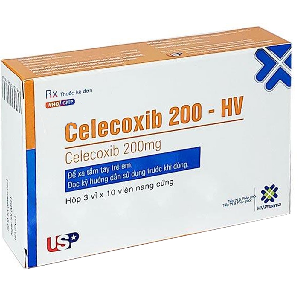 Thuốc Celecoxib 200-HV USP điều trị thoái hóa khớp, viêm khớp dạng thấp (3 vỉ x 10 viên)